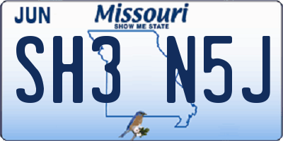 MO license plate SH3N5J