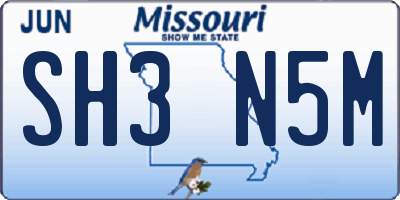 MO license plate SH3N5M
