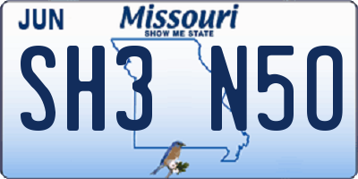 MO license plate SH3N5O