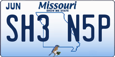 MO license plate SH3N5P