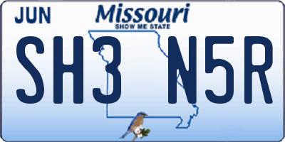 MO license plate SH3N5R