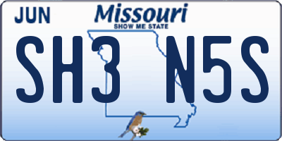 MO license plate SH3N5S