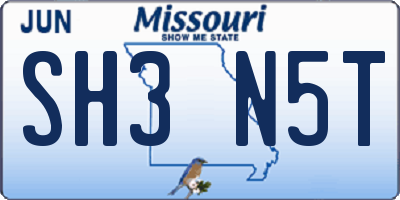 MO license plate SH3N5T
