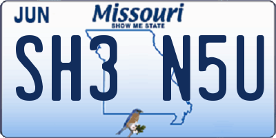 MO license plate SH3N5U