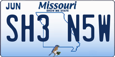 MO license plate SH3N5W