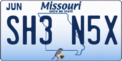 MO license plate SH3N5X