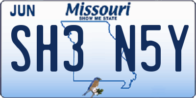 MO license plate SH3N5Y