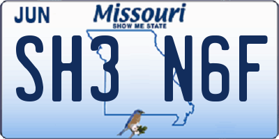 MO license plate SH3N6F