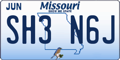 MO license plate SH3N6J