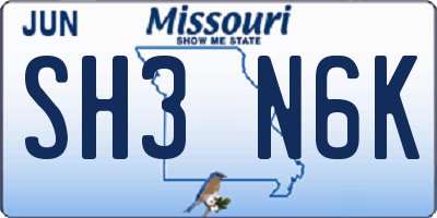 MO license plate SH3N6K