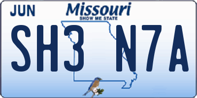 MO license plate SH3N7A