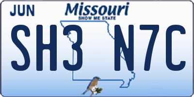 MO license plate SH3N7C