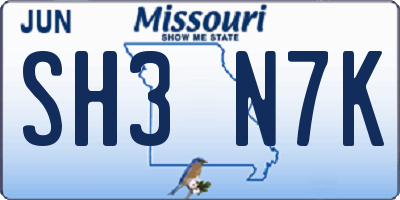 MO license plate SH3N7K