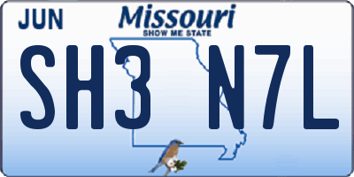 MO license plate SH3N7L