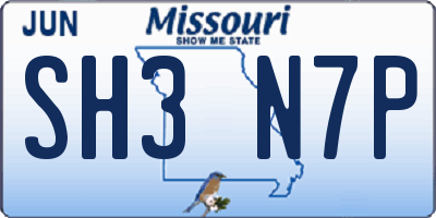 MO license plate SH3N7P