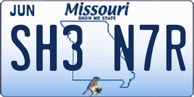 MO license plate SH3N7R