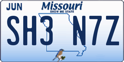 MO license plate SH3N7Z