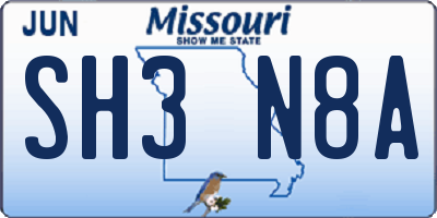 MO license plate SH3N8A