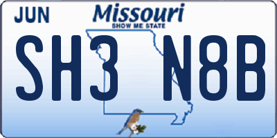 MO license plate SH3N8B