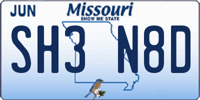 MO license plate SH3N8D