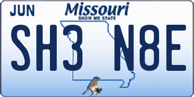MO license plate SH3N8E