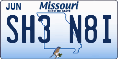 MO license plate SH3N8I