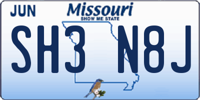 MO license plate SH3N8J
