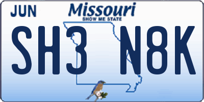 MO license plate SH3N8K