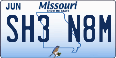 MO license plate SH3N8M