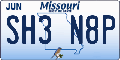 MO license plate SH3N8P