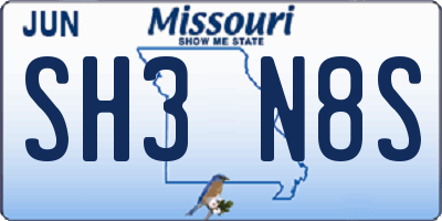 MO license plate SH3N8S