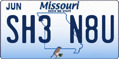 MO license plate SH3N8U