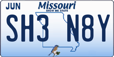 MO license plate SH3N8Y