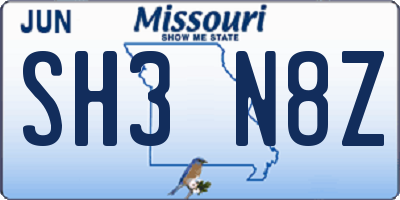 MO license plate SH3N8Z