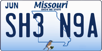 MO license plate SH3N9A