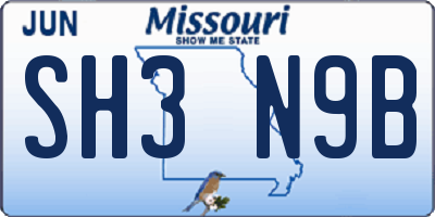 MO license plate SH3N9B