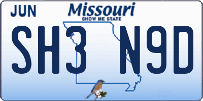 MO license plate SH3N9D