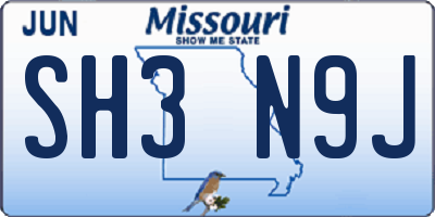MO license plate SH3N9J