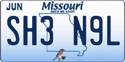 MO license plate SH3N9L