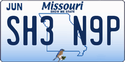 MO license plate SH3N9P