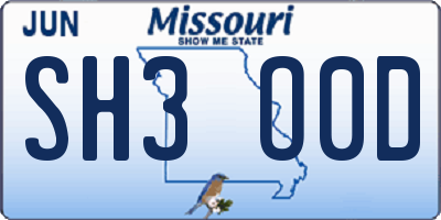 MO license plate SH3O0D
