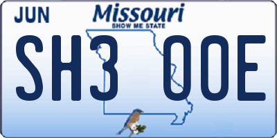 MO license plate SH3O0E