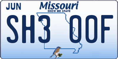 MO license plate SH3O0F