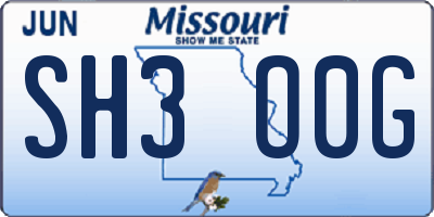 MO license plate SH3O0G