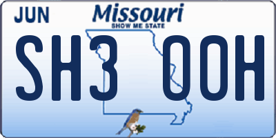 MO license plate SH3O0H