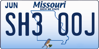 MO license plate SH3O0J