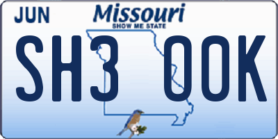 MO license plate SH3O0K