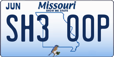 MO license plate SH3O0P