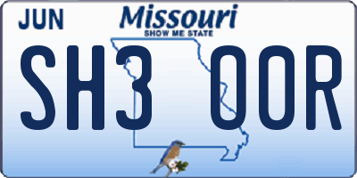 MO license plate SH3O0R
