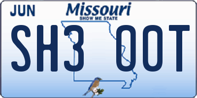 MO license plate SH3O0T